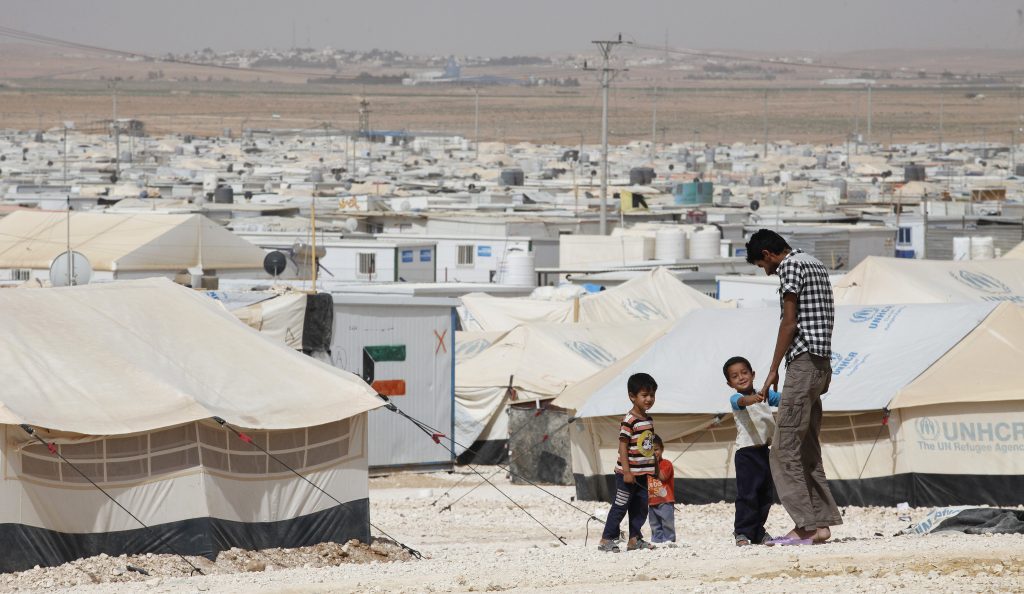 Syrian refugees in refugee camp