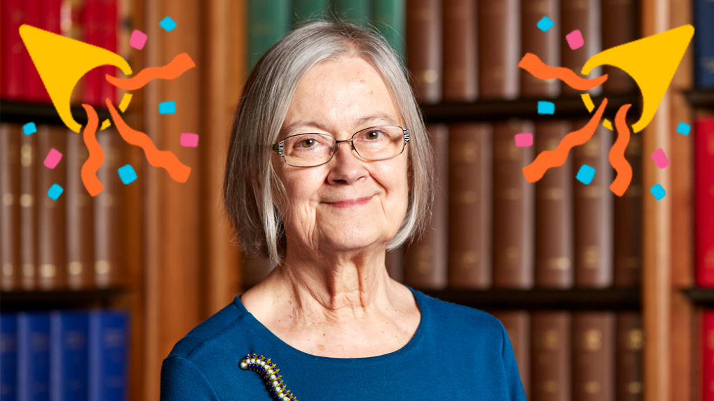 Lady Hale with party streamers