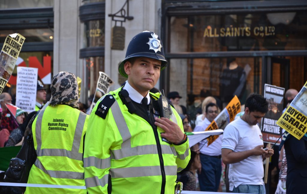 police at a protest in 2012