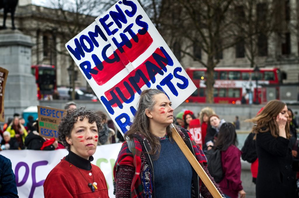 Women's rights are human rights sign.