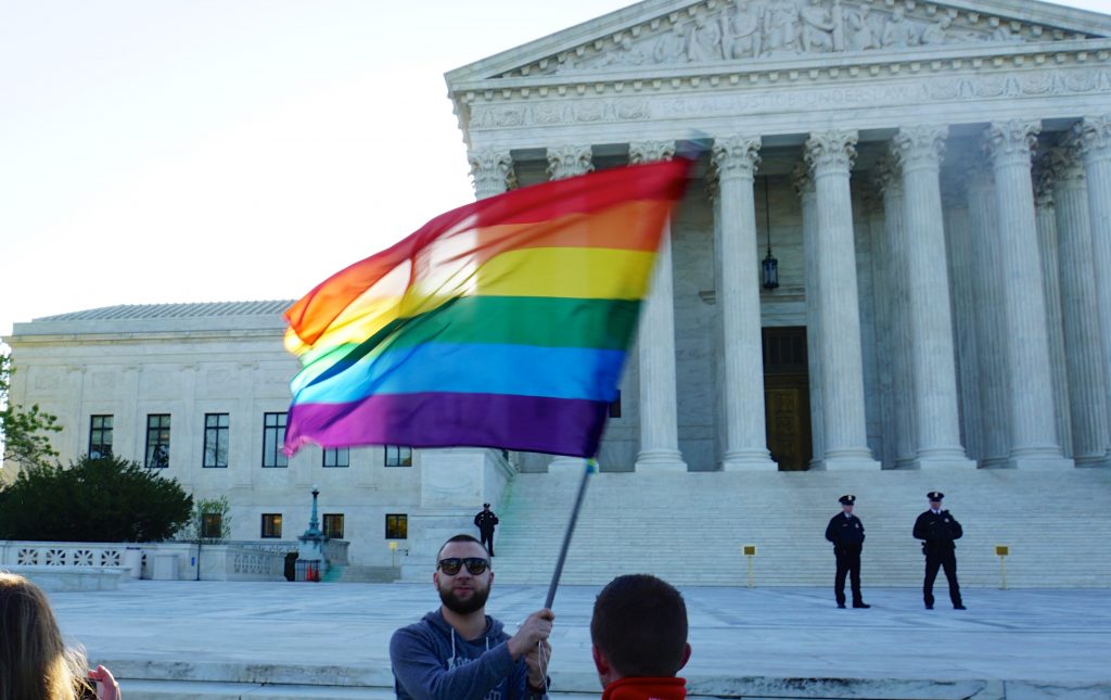 An LGBT campaigner outside the US Supreme Court