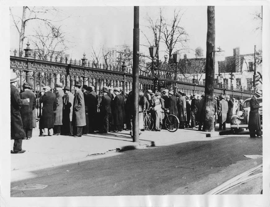 The crowd gathered to view Stork Derby contestants entering the building to present their claim to the prize