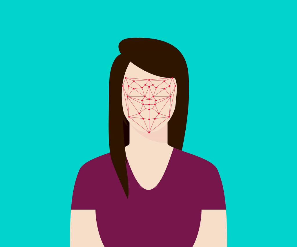 An illustration of a woman's face being mapped